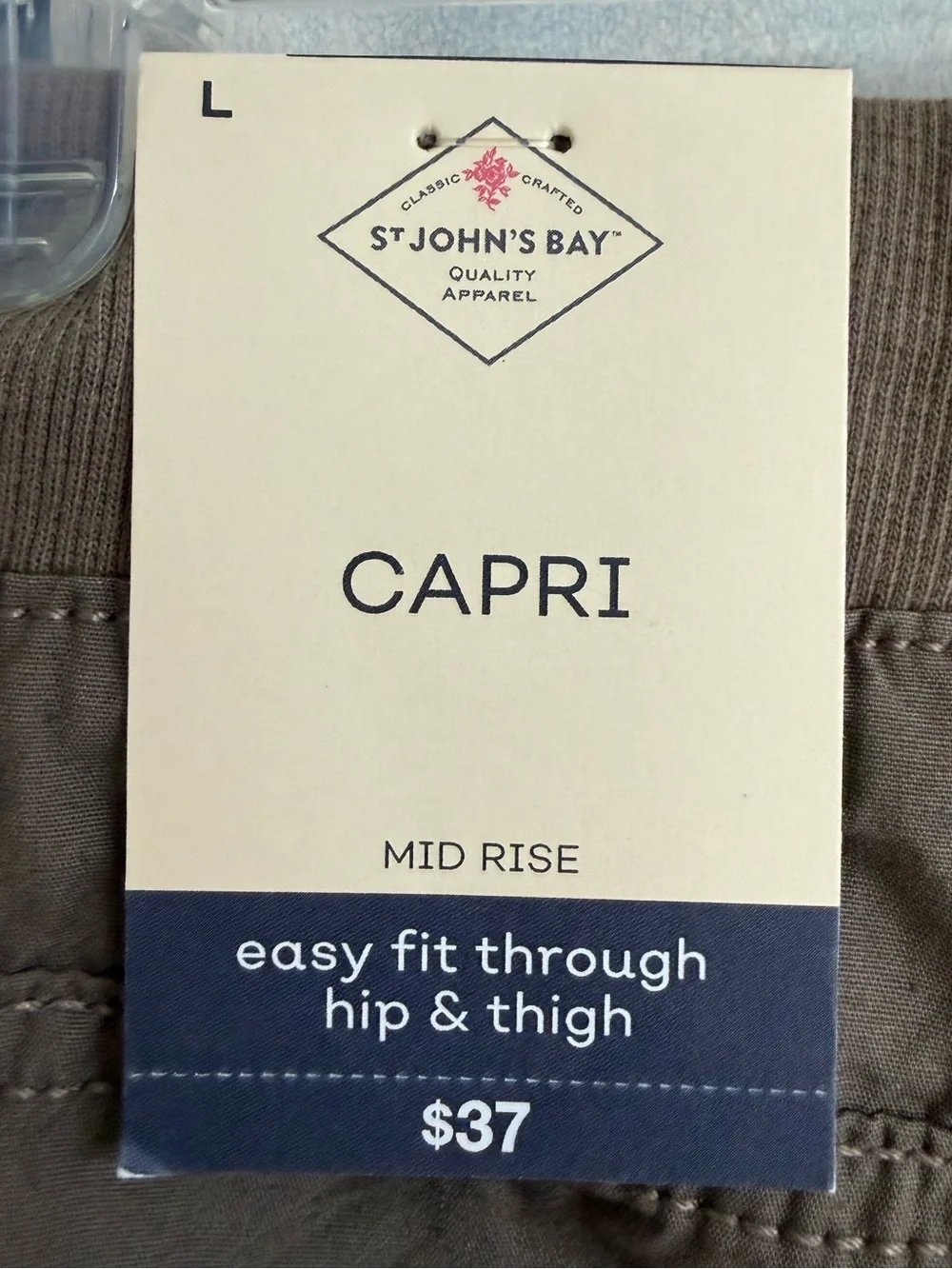L Capri Easy Fit Through Hip/Thigh by St John’s Bay, Dark Khaki, Pockets Pull On - Picture 12 of 14